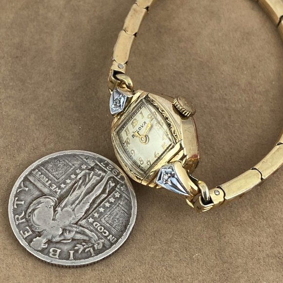 Sold Vintage 1952 L2 Bulova Diamond Watch 17 Jewel Movement. 10 karat Gold Fille - Picture 5 of 5